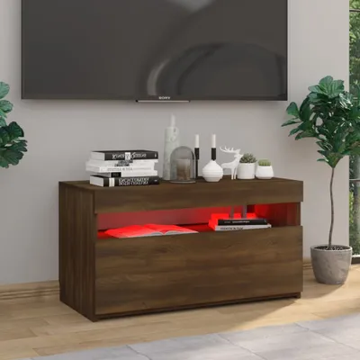 Produktbild von The Living Store TV-Schrank mit LED-Leuchten Braun Eichen-Optik 75x35x40 cm