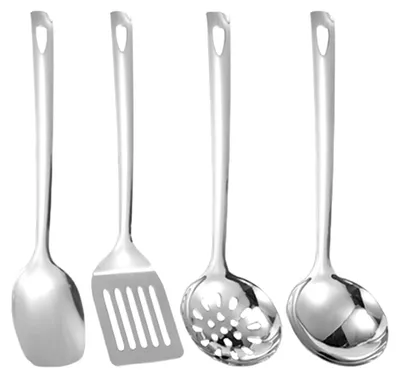 Produktbild von Edelstahl-Küchenutensilien-Set, 4-teilig, bestehend aus Pfannenwender und Löffel