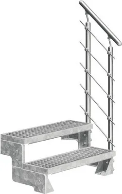 Produktbild von Aussentreppe Pertura Tallis mit Prova Geländer 2 Steigungen 100 cm Gitterrost