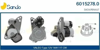 Produktbild von SANDO 6015278.0 Starter Anlasser 1kW für RENAULT MEGANE III Grandtour (KZ0/1) 12V