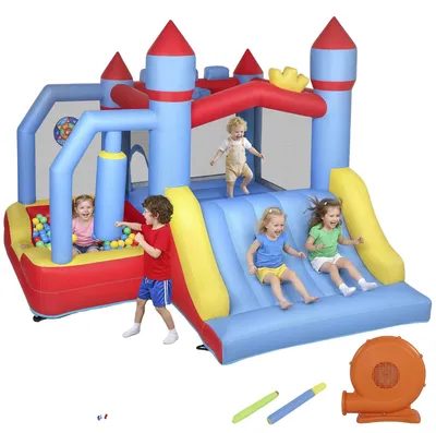 Image de Château gonflable, toboggan, trampoline, bleu