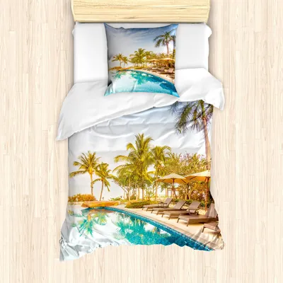 Produktbild von ABAKUHAUS Landschaft Bettbezug Set, Eines Pools In Einem Gesundheits Badekurort Hotel Mit Exotischem Sport Modernem Foto, 135 x 200 cm + 80 x 80 cm, Mehrfarbig