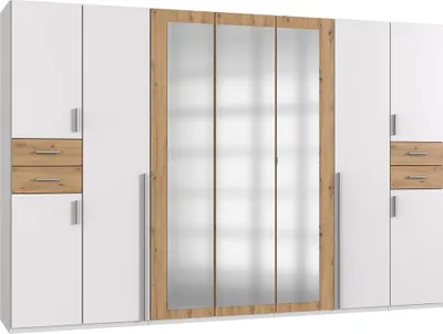 Produktbild von Schlafzimmer Kleiderschrank mit 313 cm Breite in weiß mit Eiche, 9 Türen & 4 Schubladen - VENLO-43