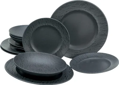 Produktbild von CreaTable, 33320, Schiefer Schwarz, Tellerset 12-tlg, Steinzeug