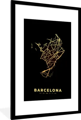 Produktbild von MuchoWow® Gerahmtes Poster Stadtplan - Spanien - Schwarz - Gold 60x90 cm - Poster mit Schwarzem Bilderrahmen Wandposter Rahmen Foto Bilder - Dekoration - Wandposter Wohnzimmer - Hochwertig