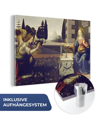 Obrázek produktu pro MuchoWow® Obrazy na skle - Nástěnné obrazy - Fotografie na skle Zvěstování - Leonardo da Vinci 120x80cm Nástěnná dekorace ze skla - akrylová malba na sklo -