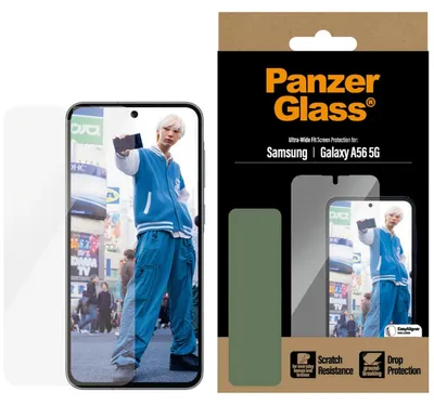 Zdjęcie produktu dla PanzerGlass ® Screen Protector Samsung Galaxy A56 5G | Ultra-Wide Fit w. EasyAligner, Samsung, Samsung - Galaxy A56 5G, Aplikacja na sucho, Odporny na zadrapania, Odporny na wstrząsy, Przezroczysty, 1 szt.