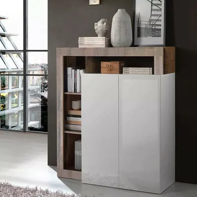 Image de Smeraldo - Buffet 108x42x127h cm Blanc Brillant, 5 Étagères  Italy