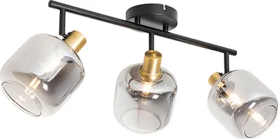 Produktbild von QAZQA - Modern DeckenSpot I Spotlight I Deckenspot I Deckenstrahler I Strahler I Lampe I Leuchte schwarz mit Rauchglas länglich 3-flammig Spotbalken-flammig - Zuzanna I Wohnzimmer I Schlafzimmer - Län