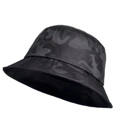 Produktbild von Fischerhut mit kurzer Krempe, flacher Kuppel, Sonnenschutz, dünn, atmungsaktiv, für Herren, Camouflage-Druck, Wander- und Kletterhut, modisches Accessoire, Einheitsgröße, Schwarz