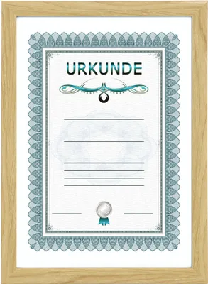 A framed certificate with decorative borders and text.