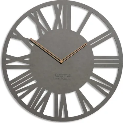 Image de FLEXISTYLE Horloge murale grande Adulto 50cm de diamètre LOFT Rétro en bois de chêne sans tic-tac Salon (Gris)