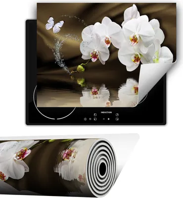 Produktbild von Herdabdeckplatte abdeckung Glaskeramikkochfeld abdeckplatte 80x52 cm Anti Rutsch Matte Aufrollbar, Orchidee
