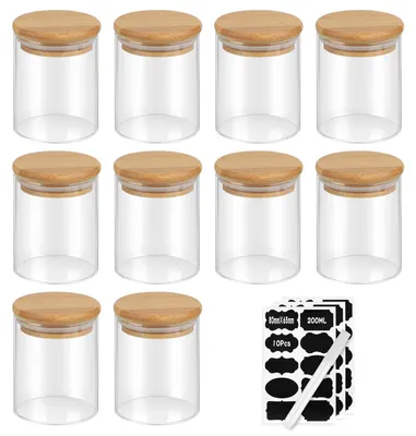 10 Glasvorratsgläser 200 ml mit Bambusdeckel, luftdicht, 8,8 x 6,5 cm