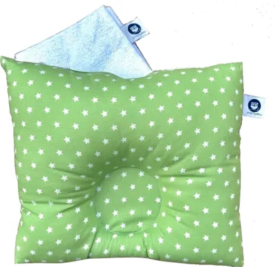 Produktbild von Babykopfkissen smartpillow grün mit Sternen und Ersatzbezug Bambus-Frottee