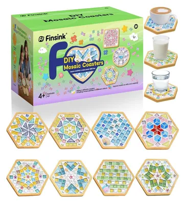 Immagine prodotto di Kit per mosaico, 8 pezzi, per creare sottobicchieri fai-da-te in legno o vetro, ideale per bambine dai 5 anni in su