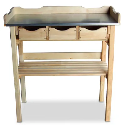 Produktbild von Pflanztisch Holz mit verzinkter Arbeitsplatte & 3 Schubladen, 78x38x82 cm