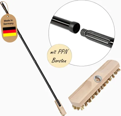 Produktbild von Schrubber aus Holz mit Borsten Wischer mit Gewinde und Schraub- Steckstiel vierteilig Scheuerbürste Union Boden Bürste Ideal Reinigung von Balkon Terrasse Garten Innen Außenbereich