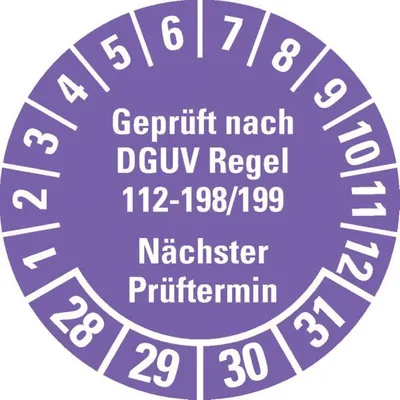 Produktbild von Dreifke® Prüfplakette  nach DGUV 112-198/199 28-31, violett, Ø 30mm, 1...