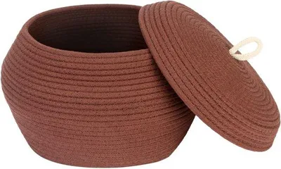 Image de Panier rond en corde de coton, 33 x 23 cm, marron, avec couvercle