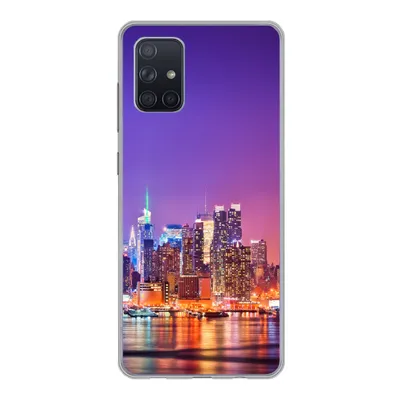 Produktbild von MuchoWow® Handyhülle Schutzhülle Hülle für Samsung Galaxy A51 5G New York - Skyline - Lila Silikon Softcase Handy Hülle - Abbildung