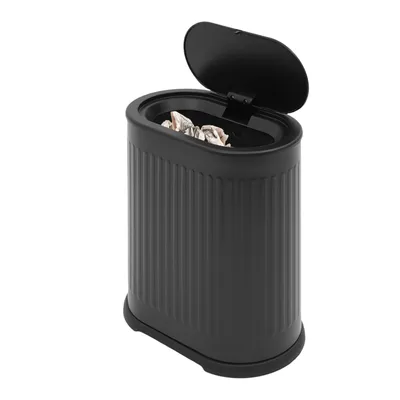 Obrázek produktu pro Odpadkový koš 6 litrů úzký odpadkový koš s víkem a vnitřním košem pro domácí kancelář 26,2*16,3*31,3 cm černý