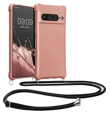 Produktbild von kwmobile Necklace Case kompatibel mit Google Pixel 7 Pro Hülle - Cover mit Kordel zum Umhängen - Silikon Schutzhülle Metallic Rosegold