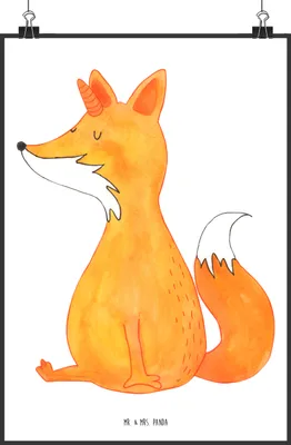 Produktbild von Mr. & Mrs. Panda Bild Einhorn Fuchs DIN A2 - Weiß - Geschenk, Füchse, Unicorns, Unicorn, Kunstdruck, Einhörner, Fuchshörnchen, Wanddekoration, drucke, wanddeko, Plakat