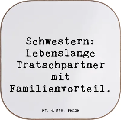 Produktbild von Mr. & Mrs. Panda Untersetzer für Gläser Spruch Schwestern Tratschpartner - Weiß - Geschenk, Holzuntersetzer, einzigartige Designs, gläseruntersetzer, Tischschoner, Spaß