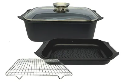 Produktbild von Bräter Set 3-teilig aus Edelstahl mit Gittereinsatz, spülmaschinenfest