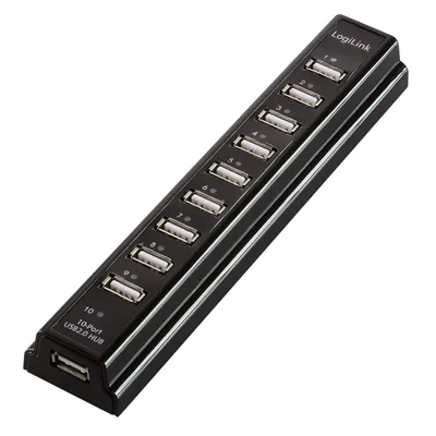 Produktbild von LogiLink USB 2.0 Hub mit Netzteil 10-Port schwarz