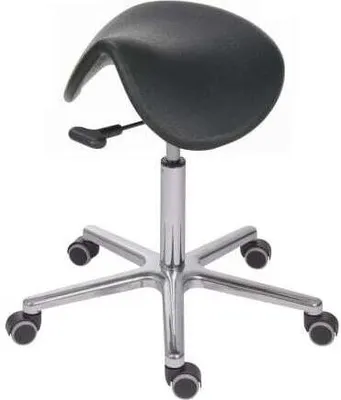 Produktbild von Sattelhocker Lexington mit multibeweglicher Sitzmechanik | Sitzhöhe 50-65cm | Ø 61cm | Tragfähigkeit 110kg | Kunstleder-Sitz | Aluminium-Fußkreuz mit Rollen | Schwarz