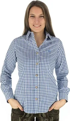Produktbild von German Wear Trachtenbluse für Trachten lederhosen bluse Trachtenmode kariert, Größe:44, Farbe:Lila