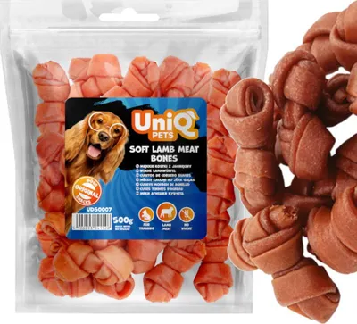 Obrázek produktu pro Pochoutka, snack pro psy, měkké kostky jehněčího uzlu, UniQ 500 g