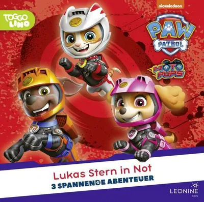 The image is a marketing graphic for a PAW Patrol CD featuring characters in racing gear.