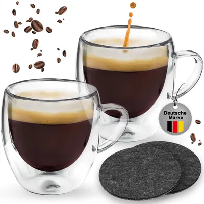 Espressokopjes 80 ml, 2er Set, doppelwandig, Borosilikatglas