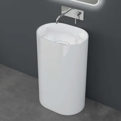 Immagine prodotto di doporro Lavabo a Colonna Per Bagno Lavabo Freestanding da Terra Lavandino Monoblocco a Pavimento in Marmo Resina 55x40x85 cm Bianco Lucido, Lavabo Autoportante Senza Foro Rubinetto Colossum45