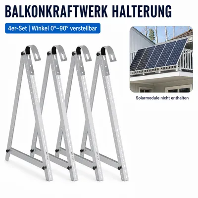 Produktbild von Balkonkraftwerk Halterung 118cm, PV Halterung für Solarmodule, Solarpanel Befestigung Balkongeländer, 0°-90° verstellbare Aufständerung