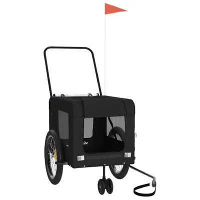 Image de vidaXL Remorque pour vélo Chiens Noir Tissu Oxford et fer