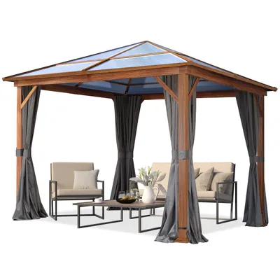 Produktbild von Gartenpavillon 3x3 m Holzoptik ca 8 mm Polycarbonat-Dach 4 Seitenteile in grau