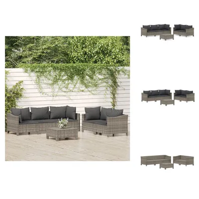 Produktbild von vidaXL 6-tlg. Garten-Lounge-Set mit Kissen Grau Poly Rattan -  Gartenmöbel-Sets