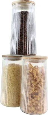 Produktbild von OTIX Vorratsgläser aus Glas mit Deckel, Bonbongläser Set aus 3 Akazienholz 1300ml SIRIUS