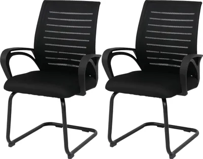 Produktbild von 2er-Set Konferenzstuhl HWC-K51, Besucherstuhl Freischwinger, Stoff/Textil (250g/m²)   schwarz, Gestell schwarz