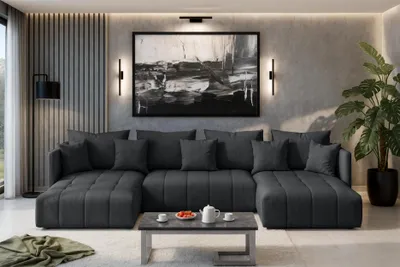 Image de AX LIVING Canapé gris foncé U avec fonction sommeil Veliro U 345 cm