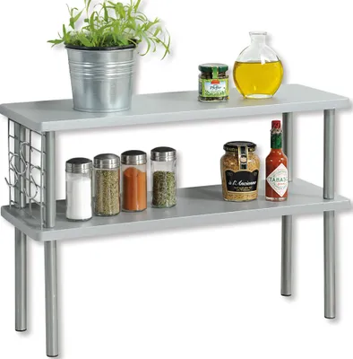 Produktbild von KESPER Küchenregal 2 Ebenen grau – 55 x 20 x 38 cm –  Holz – mit Drahtgitter & 3 Haken – ideal für Gewürze & Küchenutensilien – Modell 27835
