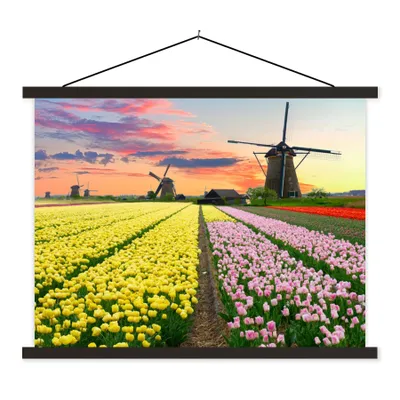 Produktbild von MuchoWow® Textilposter Windmühle - Tulpen - Blumen - Niederlande 40x30 cm mit schwarzem Rahmen - Dekorationen