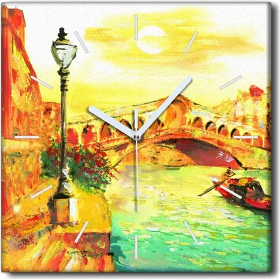 Produktbild von Coloray Uhr auf Leinwand 30x30 cm Wand Uhr Dekoration Wohnzimmer Segeltuch weiße Zeiger -Stadt Venedig Italien