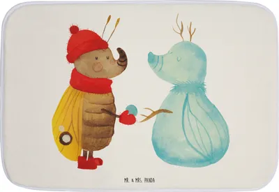 Produktbild von Mr. & Mrs. Panda Badematte Nachtfalter Schneemann - Weiß - Geschenk, Winter, Weihnachten, Schnee, Badläufer, duschmatte, Badteppich, Badvorleger, Badezimmerteppich