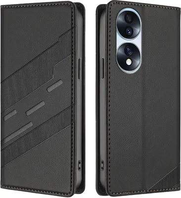 Produktbild von Hülle für Honor 70 Pro, Kunstleder Brieftaschen Handyhülle mit Kartenfach und Standfunktion Schwarz