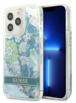 Produktbild von Guess Flower Liquid Glitter Collection Hülle Cover für Apple iPhone 13 Pro Grün